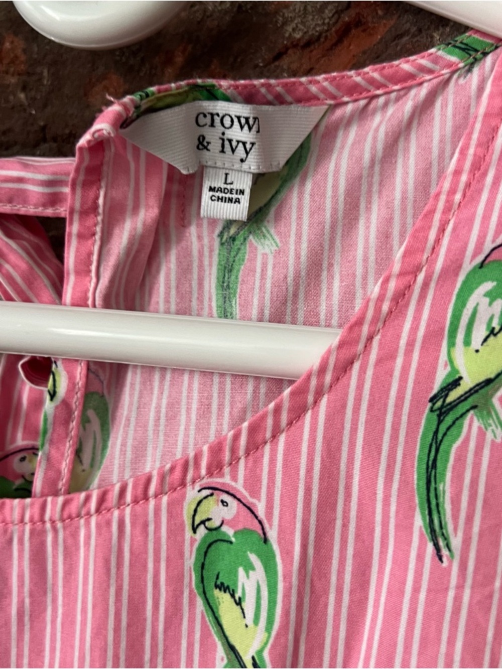 crown & ivy Pink Striped Top with Green Parrot Print - Picture 3 of 6